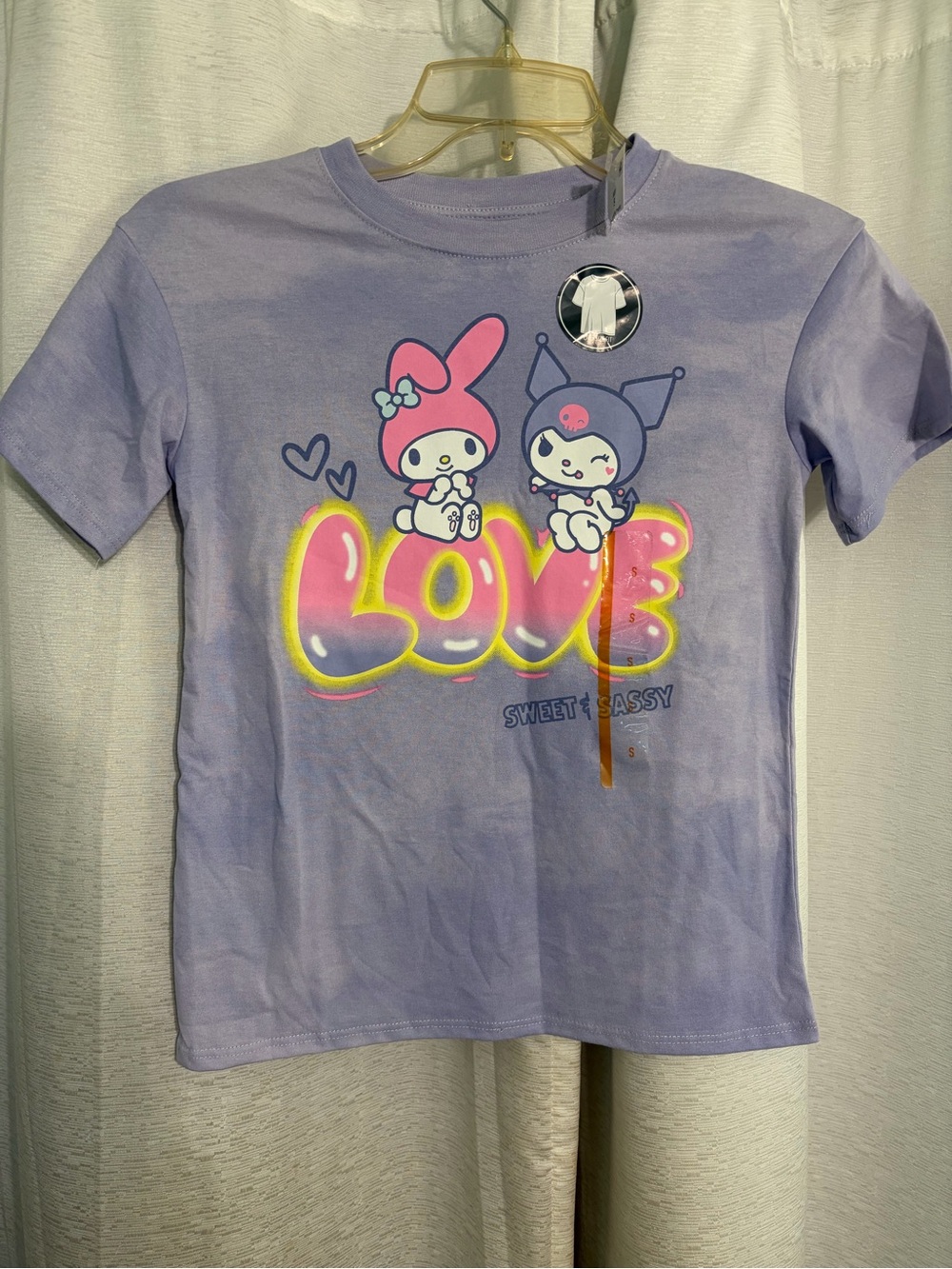 Sanrio Lavender Short Sleeve Tee with Colorful LOVE Graphic